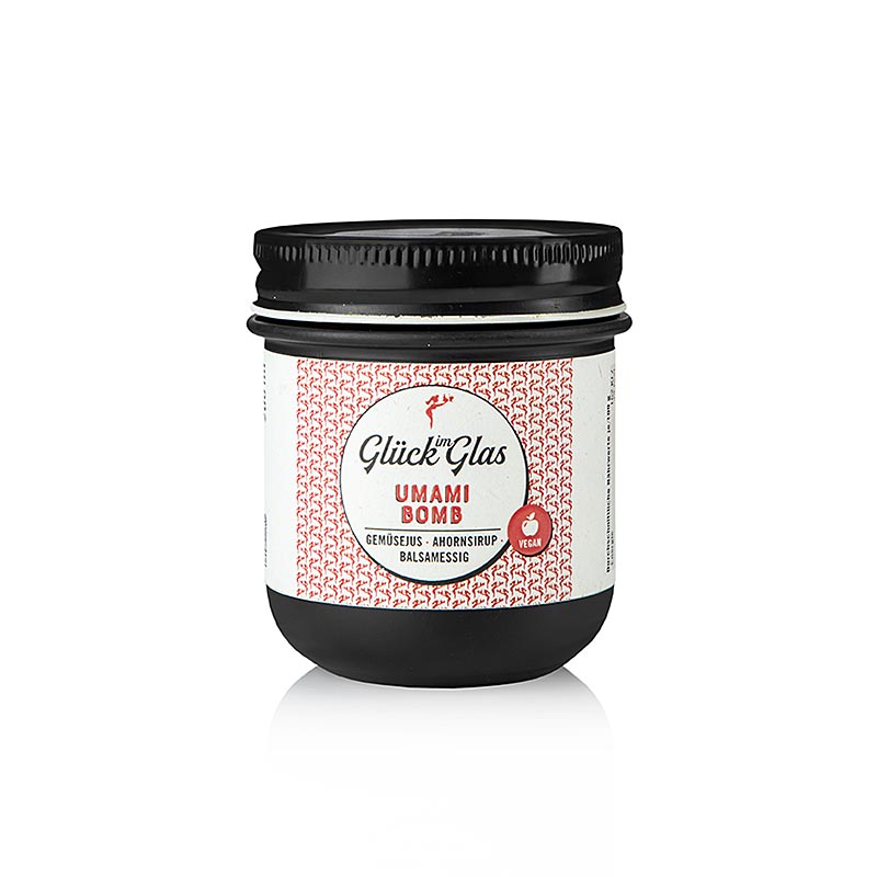Bonheur en pot - Umami Bomb, jus de légumes, végétalien, 200 ml : jus de légumes végétalien composé de 9 légumes différents avec algue Kombu, sirop d'érable et vinaigre balsamique de pomme, idéal pour les légumes sautés