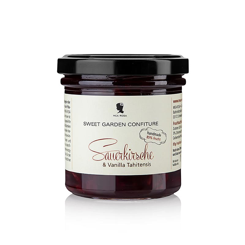 Pâte à tartiner fruitée à la griotte & vanille de Tahiti, Mea Rosa, 180 g - SWEET GARDEN CONFITURE, une expérience gustative fruitée et fleurie