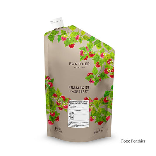 Ponthier Purée de framboises, avec sucre, 2,5kg, 2,5 kg - Purée de framboises de haute qualité pour les desserts, les glaces, les sorbets et les smoothies, fabriquée avec les meilleures framboises et du sucre, au goût intense et à la couleur rouge profond