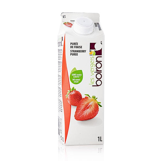 Purée de fraises Boiron, pasteurisée, 1 l - produit à base de fruits au goût exquis et aux propriétés naturelles, idéal pour les professionnels de la cuisine et de la pâtisserie