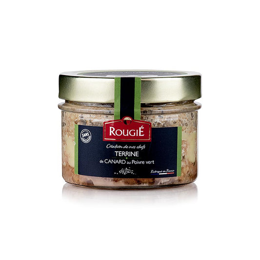Terrine de canard au poivre vert, Rougie, 180 g - Délicatesse artisanale à base de viande de canard tendre et d'épices subtiles, parfaite en entrée ou dans le cadre d'un menu de boissons de luxe