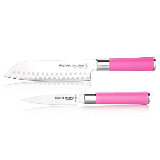 Pink Spirit Set de couteaux, 2 pcs.(couteau d'office + santoku à lame cannelée), Dick, 2 pcs.