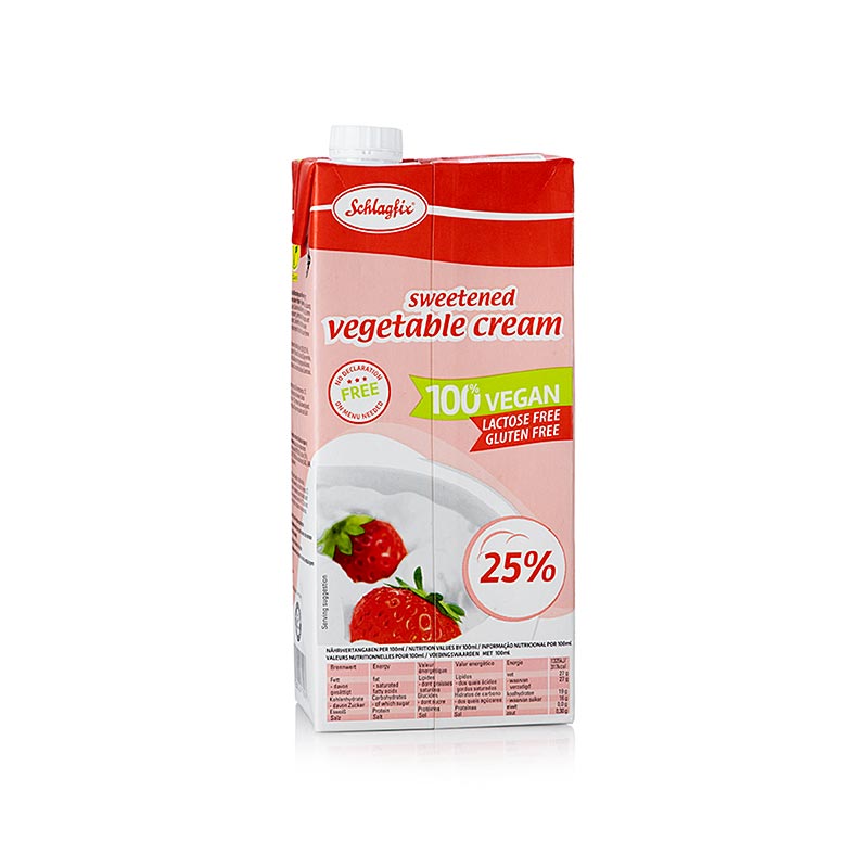 Schlagfix crème fouettée sucrée, 25% de matières grasses, crème végétalienne, idéale pour les desserts et les gâteaux, paquet de 1 litre