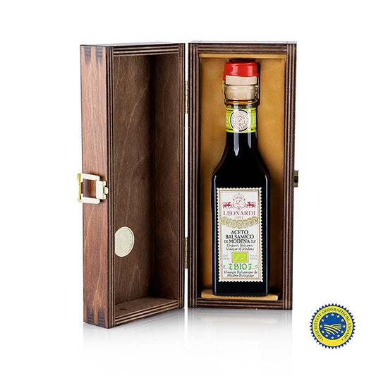 Aceto Balsamico IGP/ggA, Francobolli Serie 15, Leonardi, BIO, 250 ml - IT-BIO-008 - Vinaigre balsamique de Modène certifié bio, produit par Leonardi, en bouteille de 250 ml