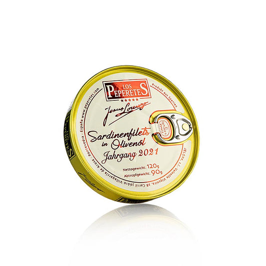 Filets de sardines millésimées 2021 à l'huile d'olive de Los Peperetes, 120 g - Conserves de poisson espagnoles de qualité pour les gourmets