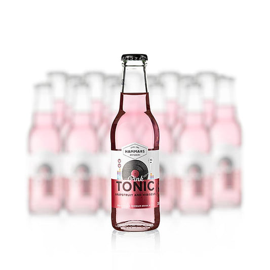 Alt text : Grand paquet de 36 litres de Hammars Tonic Pamplemousse Rose & Hibiscus, Suède, contenant 18 bouteilles de 200 ml, parfaites pour les boissons rafraîchissantes (English)