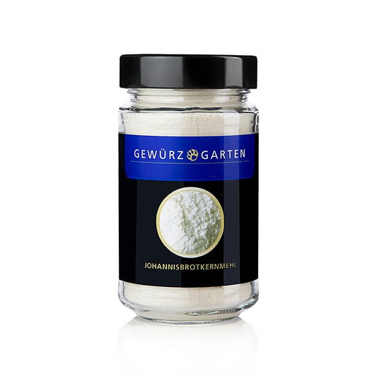 Image d'un paquet de 130g de farine de graines de caroube Gewürzgarten, un liant et épaississant sans gluten à base de fèves de caroube moulues, riche en fibres et au goût neutre.