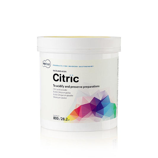 Acide citrique de TÖUFOOD, 800 g - acide obtenu à partir d'agrumes, renforce les propriétés de conservation et de gélification, également utilisé comme acidifiant et antioxydant.