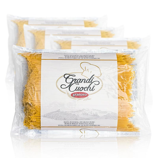Quatre paquets de 3000 g de Granoro Vermicelli, spaghetti, n° 13, 1,6 mm, idéal pour les gros consommateurs et la restauration Véritables spaghetti italiens fabriqués à partir du meilleur blé dur pour de délicieux plats de pâtes