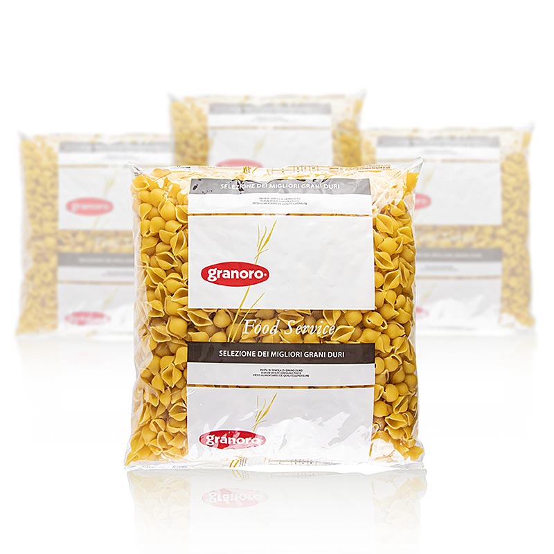 Grand paquet de 4 x 3000 g de Granoro Conchiglie (pâtes aux moules) No105, idéal pour les cuisiniers amateurs et professionnels, parfait pour les sauces et la structure des créations culinaires