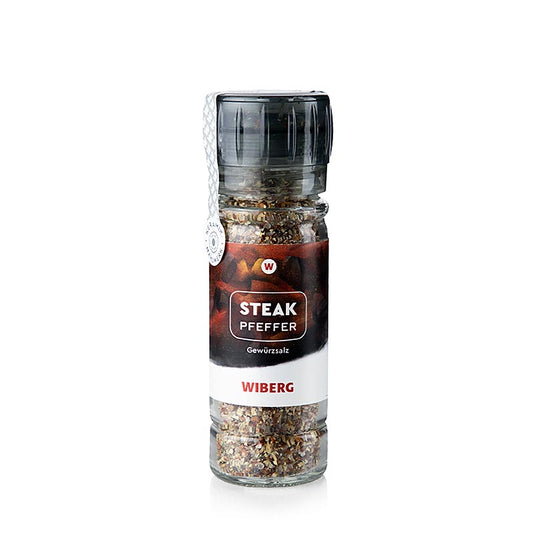 Moulin à épices Wiberg noir Poivre et sel d'épices pour steak, 70 g, idéal pour parfaire les steaks corsés, les carpaccios et les plats végétariens