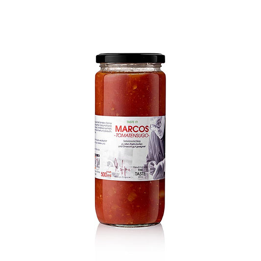 Sauce tomate artisanale de Marco Zingone, préparée selon la recette italienne traditionnelle Contient des tomates mûries au soleil, de l'huile d'olive extra vierge et des herbes aromatiques Utilisation polyvalente pour les pâtes, les pizzas et autres plats Sans additifs artificiels Contenu : 500 ml Idéal pour l'homme au foyer et les amateurs de dolce vita