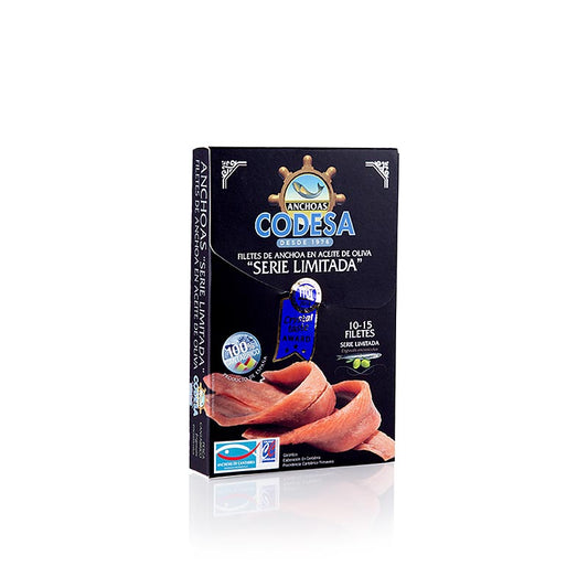 Grands et tendres filets d'anchois à l'huile d'olive, série Limitada, boîte de 115 g, idéaux pour assaisonner les salades, les pâtes, les pizzas ou sur du pain frais.