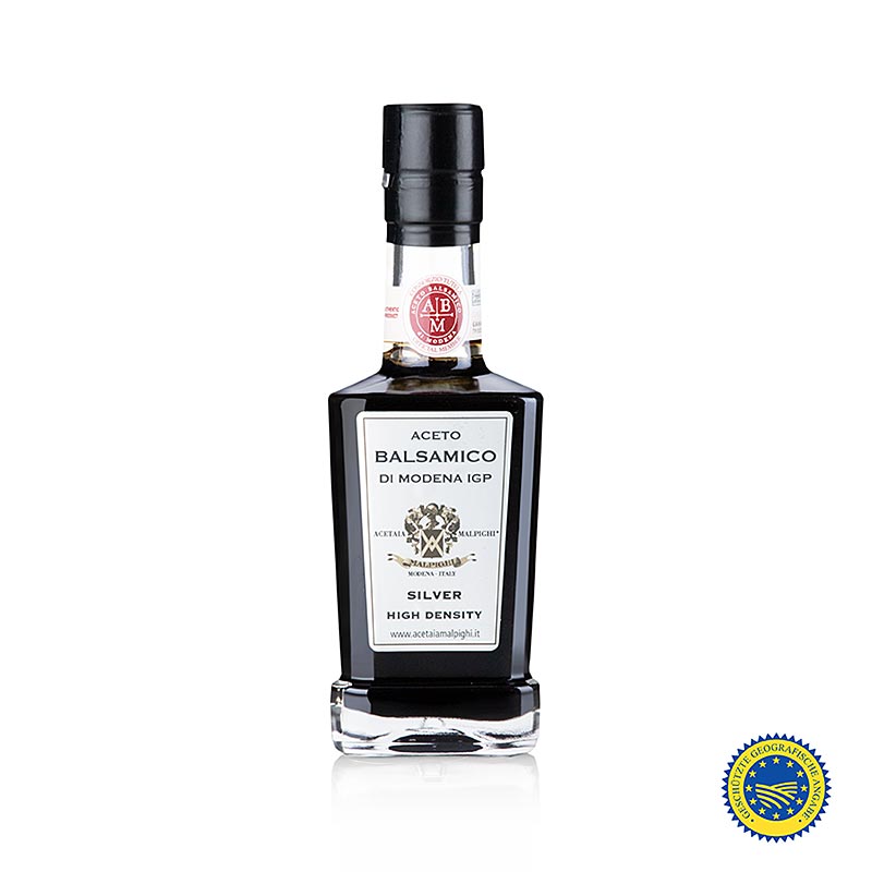 Aceto Balsamico di Modena IGP/ggA argenté, 8 ans d'âge, bouteille de 250 ml de Malpighi, idéal pour affiner les salades, les marinades, les sauces et les desserts