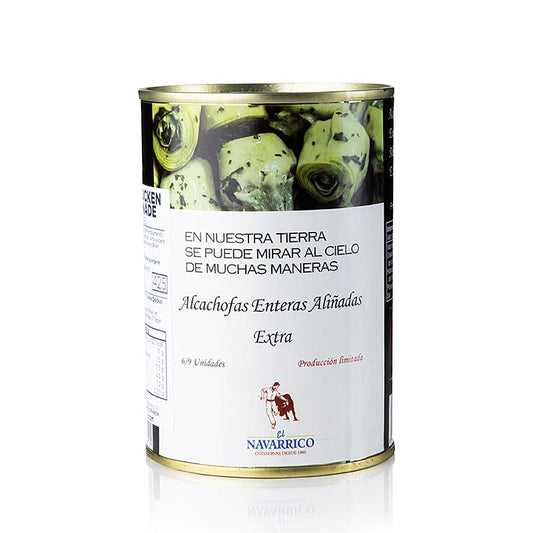 Artichauts marinés avec tige dans de l'huile, du vinaigre et différents condiments, parfaits comme tapas, fabriqués par Navarrico
