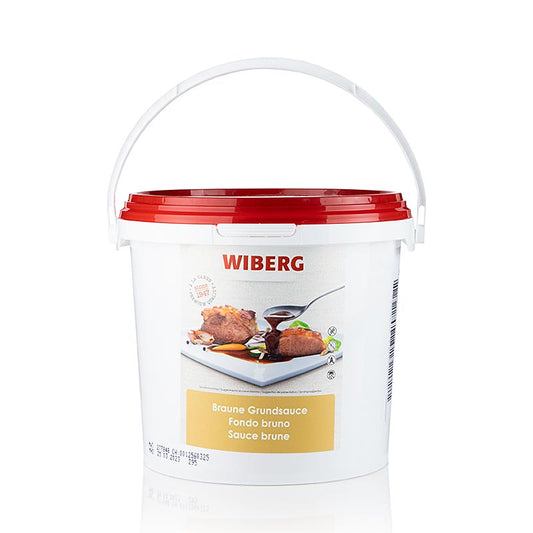 Sauce de base brune de WIBERG, pâteuse, idéale pour les viandes rouges et les ragoûts, sans lactose ni gluten, goût prononcé de viande de bœuf et de veau, note grillée arrondie, agréablement parfumée aux oignons et aux légumes racines, 3 kg pour 15 litres