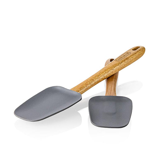 Deux cuillères de cuisine en silicone de haute qualité, en bois résistant et tête en silicone résistant à la chaleur, parfaites pour mélanger et servir vos plats préférés Poignées ergonomiques en bois pour une utilisation confortable