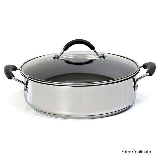 Sauteuse, 28cm, Coolinato, 1 pce - Revêtement anti-adhésif renforcé en céramique, fond sandwich en acier inoxydable, poignées professionnelles en acier inoxydable avec revêtement en silicone, passe au four et au lave-vaisselle
