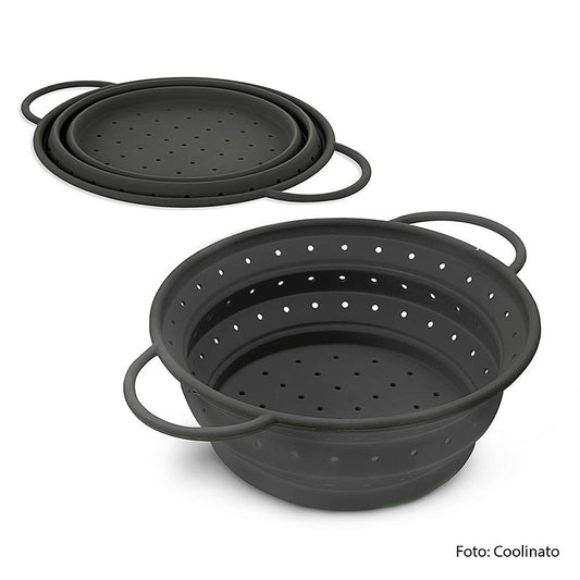 Passoire grise pliable en silicone de Coolinato, diamètre 24 cm, parfaite pour tamiser et laver les ingrédients, durable, flexible et facile à nettoyer, se range dans un espace réduit, outil de cuisine indispensable pour les cuisiniers amateurs et professionnels.