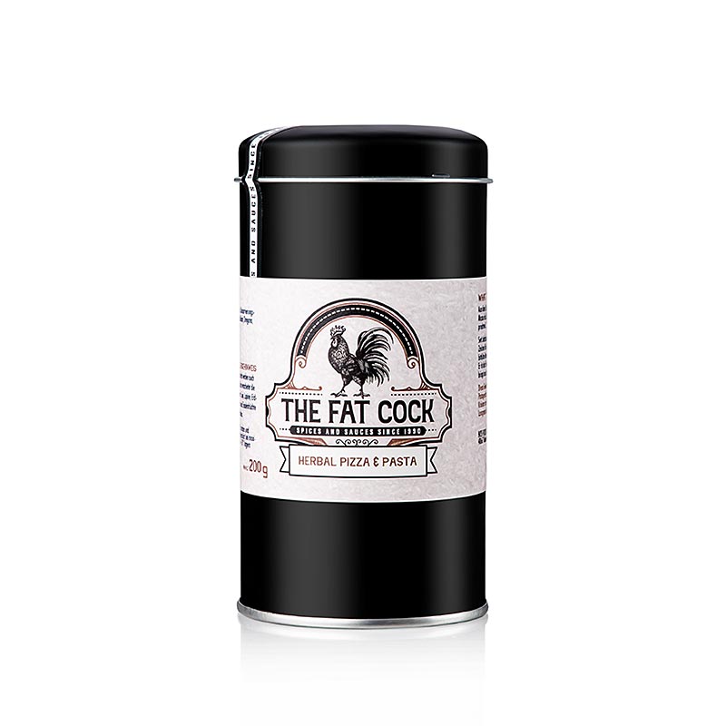 Mélange d'herbes The Fat Cock - Herbal Pizza & Pasta, préparation d'épices aux herbes, 200 g à utiliser dans les plats de pizza et de pâtes faits maison