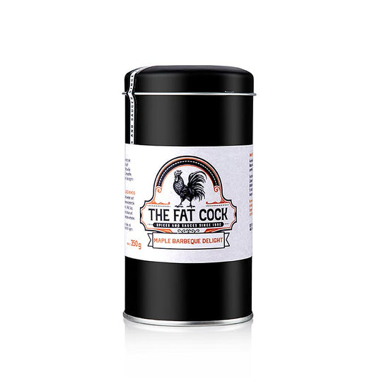 Paquet de 350 g The Fat Cock - Maple Barbecue Delight, douceur épicée et puissante de l'érable pour les grillades, se dresse, grand et magnifique, dans le maquis de la diversité des épices, symbolise la combativité et la volonté implacable, éveille la passion et l'envie d'en savoir plus.