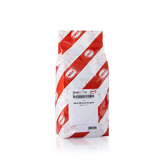 Un paquet de 1 kg d'anis étoilé HELA, entier, parfait pour agrémenter les plats et les boissons Anis étoilé de qualité supérieure pour un goût subtil, sucré et anisé
