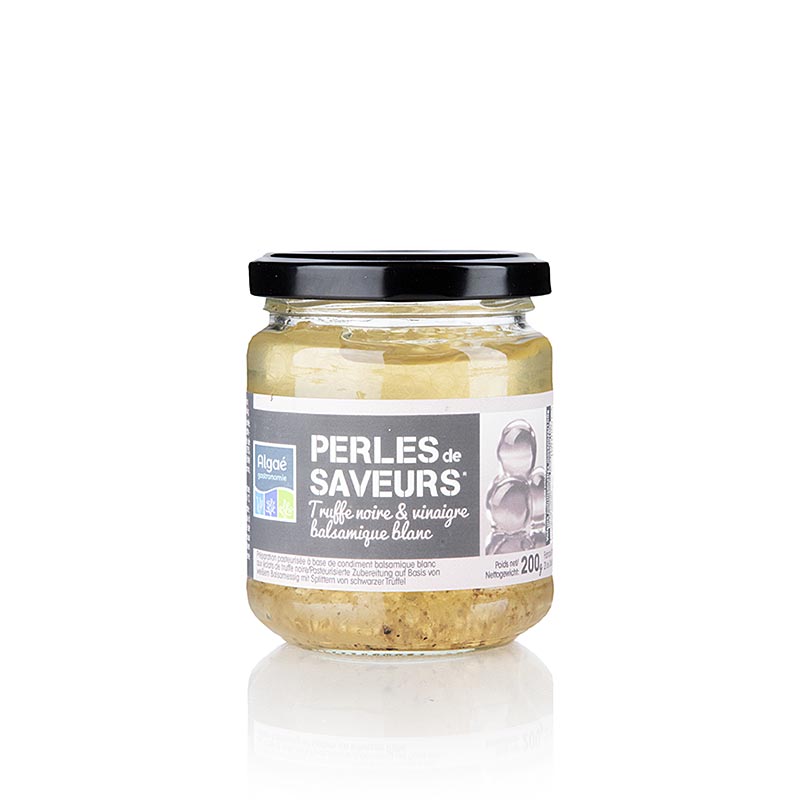 Caviar épicé au vinaigre balsamique blanc et à la truffe d'été, Les Perles, 200 g - Combinaison exclusive de caviar de qualité supérieure, de vinaigre balsamique blanc et de truffe d'été pour une expérience gustative inoubliable.