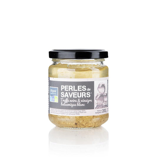 Caviar épicé au vinaigre balsamique blanc et à la truffe d'été, Les Perles, 200 g - Combinaison exclusive de caviar de qualité supérieure, de vinaigre balsamique blanc et de truffe d'été pour une expérience gustative inoubliable.