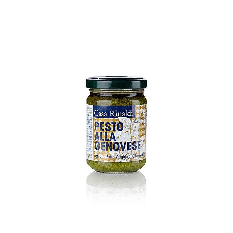 Pesto alla Genovese, sauce au basilic à l'huile d'olive extra vierge, Casa Rinaldi, 130 g - avec noix de cajou et pignons de pin, parfait pour les marinades de salade, les sauces, les légumes, les pâtes ou les gnocchi, également disponible en 180g & 500g