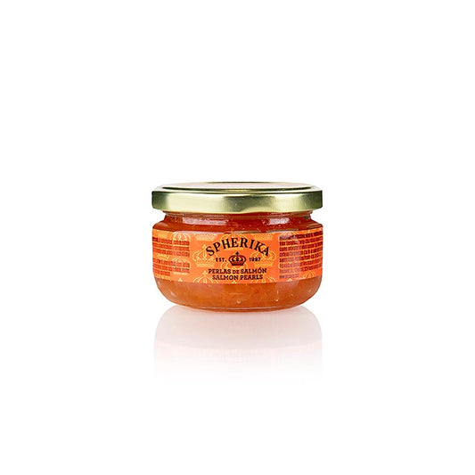 Caviar épicé Perlas al Salmon - avec saumon, sphérique, 100 g - caviar de qualité supérieure au riche goût de saumon, parfait pour les apéritifs et en accompagnement, pour les gourmets et les cuisiniers amateurs