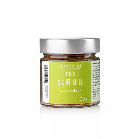 Peeling aux épices Yuzu Cashew - Un équilibre parfait entre le sucré, le salé, le piquant et l'aromatique, avec un goût frais d'agrumes et une note de noix, convenant à la viande, au poisson et aux légumes.