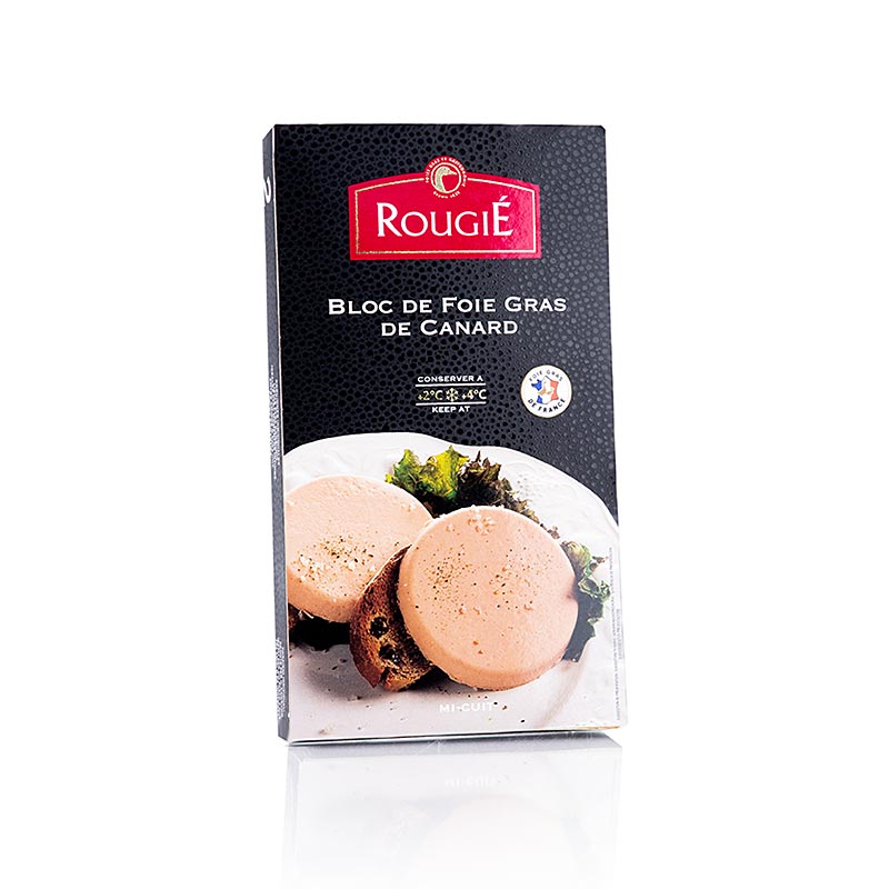 Tranches de bloc de foie gras de canard Rougié emballées de manière pratique, idéales pour les terrines et les plats de foie gras