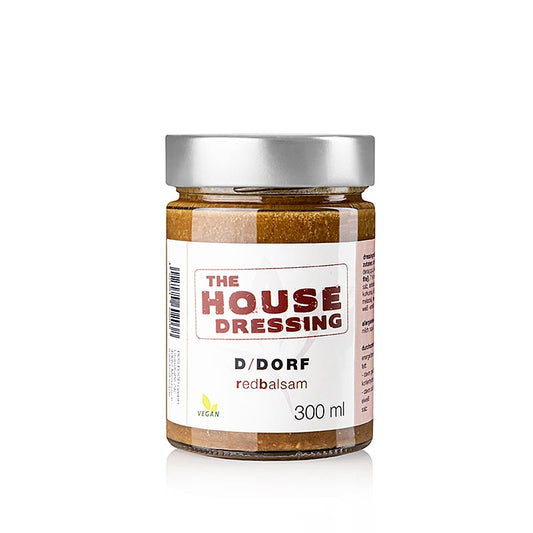 Housedressing D/DORF RedBalsam, une touche de luxe avec du vinaigre balsamique, du vin rouge et différentes sortes d'huile, un vrai classique de la cuisine étoilée de Düsseldorf