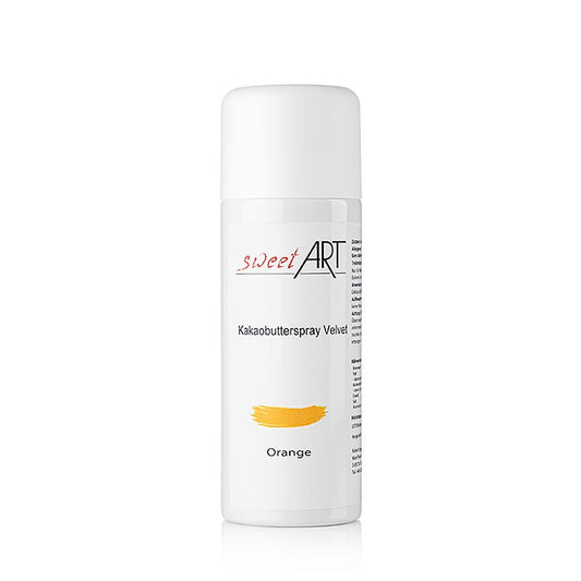 Spray beurre de cacao/colorant alimentaire de base orange, (Sweet Arts) Velvet, 400 ml - Bombe aérosol contenant du beurre de cacao crémeux et un ton orange vif pour colorer et embellir les desserts, les gâteaux et le chocolat Idéal pour les cuisiniers amateurs et les professionnels de la restauration