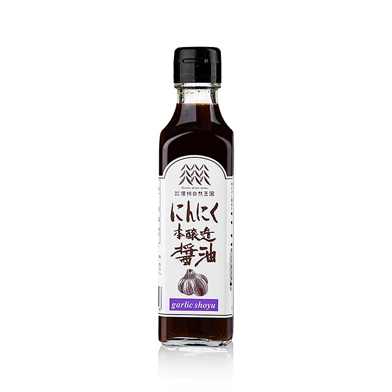 Sauce soja - Shoyu Honjyozo Ail, Shizen Okoku, 200 ml : sauce soja premium avec brassage traditionnel japonais et une touche d'ail, idéale pour les sushis, les nouilles, les marinades et les vinaigrettes Bouteille pratique de 200 ml pour les cuisiniers amateurs et professionnels