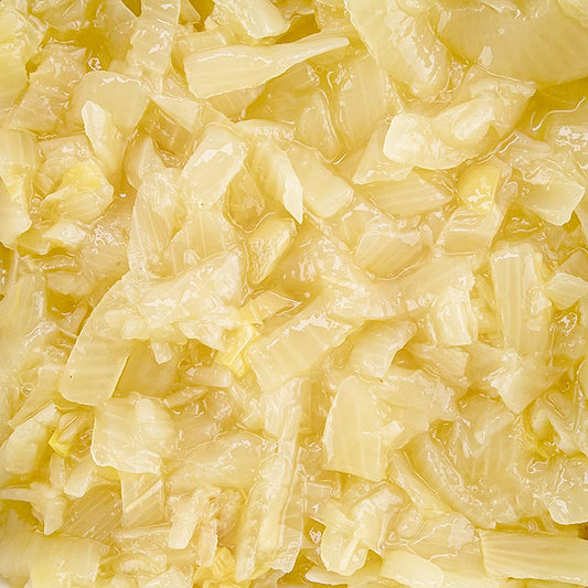 Lames d'oignons cuites à la vapeur de Holzmann, 5 kg, Clean Label, sans amertume ni arrière-goût, idéales pour différents plats comme le goulasch, les burgers, la soupe à l'oignon et les pommes de terre sautées