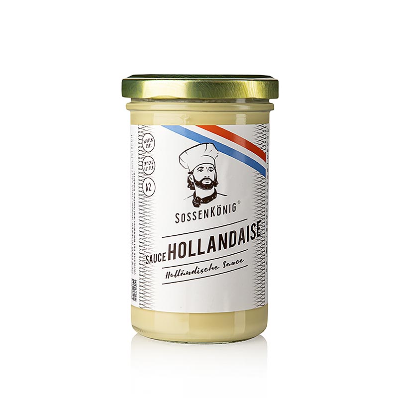 Sossenkönig - Hollandaise, sauce prête à l'emploi, 250 ml : sauce crémeuse à base de beurre, de jaune d'œuf et de jus de citron, idéale pour les asperges, le poisson et les plats aux œufs, en bouteille pratique de 250 ml
