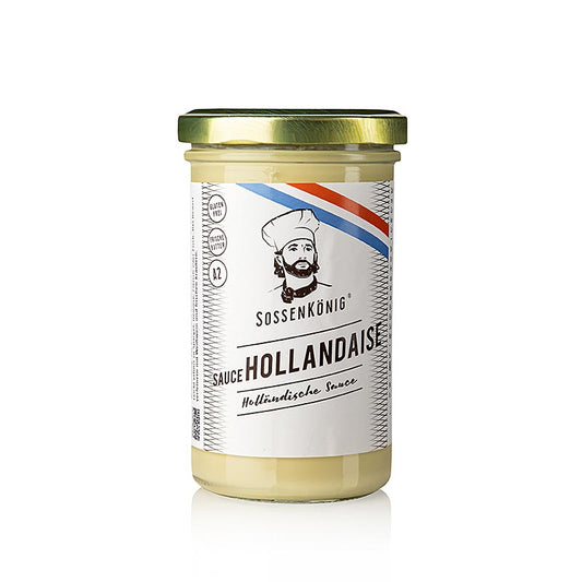 Sossenkönig - Hollandaise, sauce prête à l'emploi, 250 ml : sauce crémeuse à base de beurre, de jaune d'œuf et de jus de citron, idéale pour les asperges, le poisson et les plats aux œufs, en bouteille pratique de 250 ml