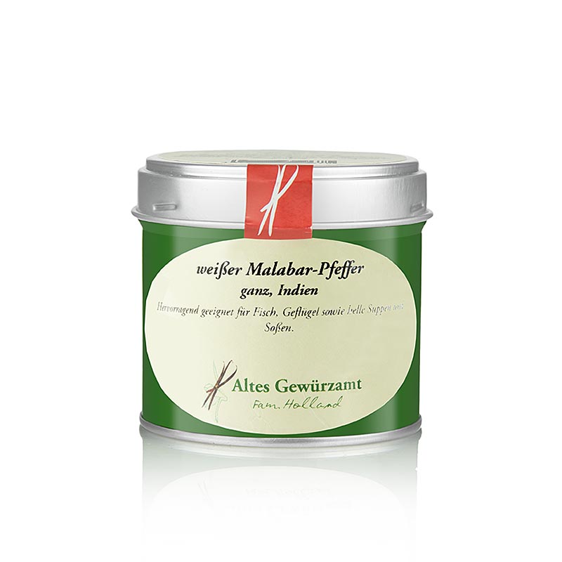 Poivre blanc de Malabar de l'Alter Gewürzamt en boîte de 80g, idéal pour les expériences culinaires