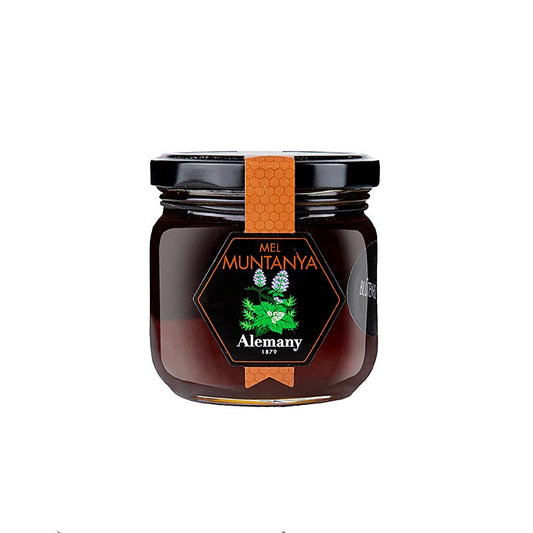Miel de montagne Mel Muntanya d'Espagne, Alemany, 250 g - miel artisanal au goût riche et aromatique, parfait pour sucrer le thé, les toasts ou les marinades Récolté dans les montagnes d'Alemany, Espagne