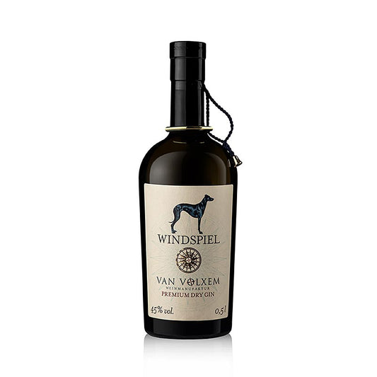 Bouteille Windspiel - Van Volxem Dry Gin, 45 % vol, Eifel, 500 ml sur fond blanc