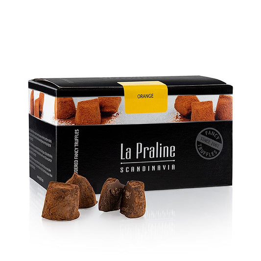 Truffes au chocolat à l'orange dans une élégante boîte de 200 grammes, parfaites comme cadeau ou pour se faire plaisir