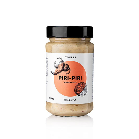TOFREE-north - PiriPiri Mayo, 225 ml - Mayonnaise épicée et crémeuse avec des poivrons rouges et des épices, parfaite comme dip, pâte à tartiner ou sauce pour le poulet grillé Vegan et goût authentique de l'Afrique Contenu : 225ml