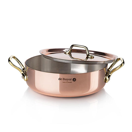 Poêle à frire en cuivre Inocuivre avec couvercle (ø 20 cm) de de Buyer, parfaite pour les cuisiniers amateurs et professionnels pour la préparation de plats variés et délicieux