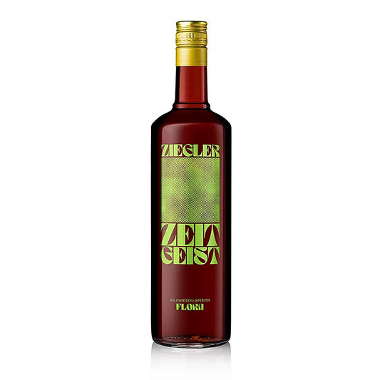 Ziegler Zeitgeist Flora, apéritif de prairies sauvages, 15% vol, 1 l - Image du produit avec boisson alcoolisée dans une bouteille promettant des arômes de fleurs et d'herbes sauvages