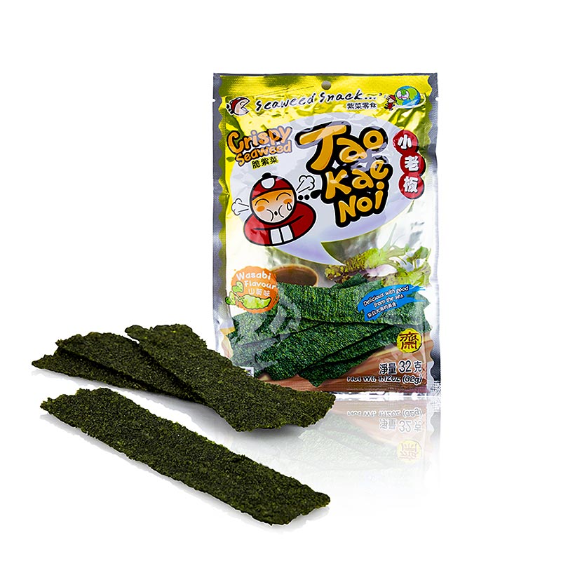 Taokaenoi Crispy Seaweed Wasabi, Chips d'algues au goût de wasabi, 32 g