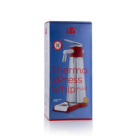 Espuma Thermo Sprayer Xpress Whip PLUS sur pied, inox & rouge, 1 litre, 1 pc - Un élégant mixeur sur pied pour les mousses chaudes et froides, les sauces et les espumas d'une capacité d'un litre Découvrez les possibilités infinies du Xpress Whip PLUS et faites passer vos plats au niveau supérieur