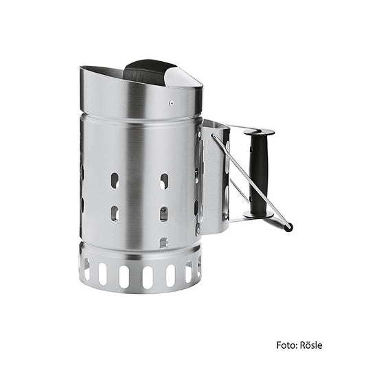 Cheminée d'allumage Rösle en acier inoxydable, poignée ergonomique, pour un allumage rapide et efficace du charbon de bois lors des grillades