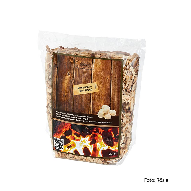 Rösle Chips de fumage Hickory(25103), 750 g - Chips de fumage premium 100% bois d'hickory, idéal pour fumer la viande, le poisson et les légumes Idéal pour le barbecue ou le fumoir