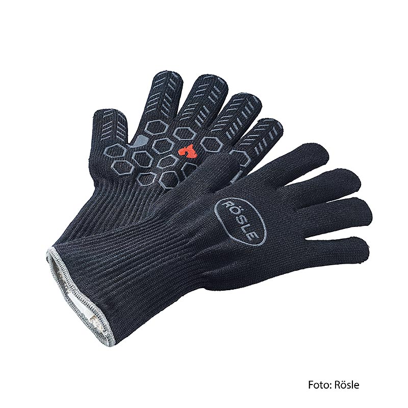 Gants de barbecue Rösle Premium de haute qualité en fibres d'aramide META durables pour une protection thermique et un confort optimaux Design ergonomique avec texture antidérapante pour une prise en main sûre lors de la manipulation d'ustensiles de barbecue chauds Conviennent aux deux mains et sont faciles à nettoyer Indispensables pour tous les maîtres-barbecue qui attachent de l'importance à la sécurité et à la qualité